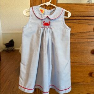 Striped 4T Sleeveless Dress with Crab Smocking